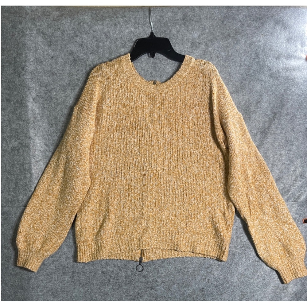 Abercrombie & Fitch Mustard Yellow Marled Knit Back Zip Sweater Womens Medium - Picture 3 of 14
